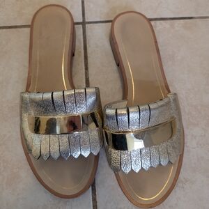 1901 Metallic Fringe Slide Sandals